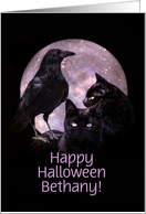 Happy Halloween Raven and Black Cats Custom Name card