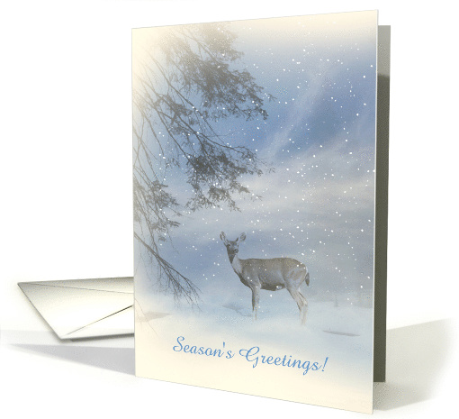Custom Season's Greetings Deer Pine Trees and Snow card (1587574)