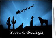 Southwestern Season’s Greetings with Cactus, Coyote, Owl and Santa card