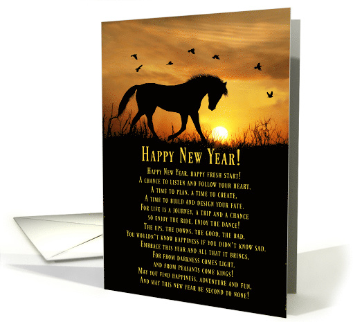 Horse, Birds and Poem in Sunrise Happy New Year card (1593276)