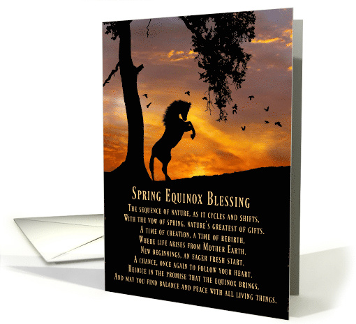 Horse and Oak Tree Spring Equinox Blessing Sunrise card (1594212)
