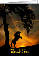 Horse Thank You with Oak Tree, Sunrise and Birds card