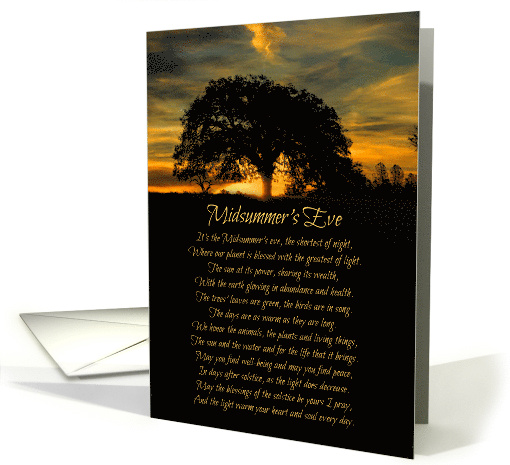 Midsummer's Eve Blessing Poem with Oak Tree and Sunset card (1595758)