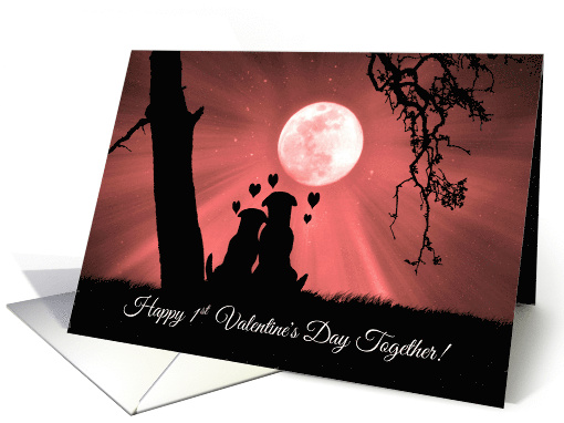 Cute Dogs In Moonlight First Valentine's Day as Husband and Wife card