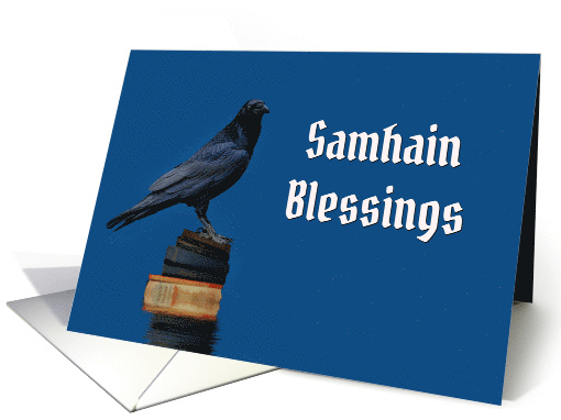 Raven or Crow and Skull Samhain Blessings card (1598362)