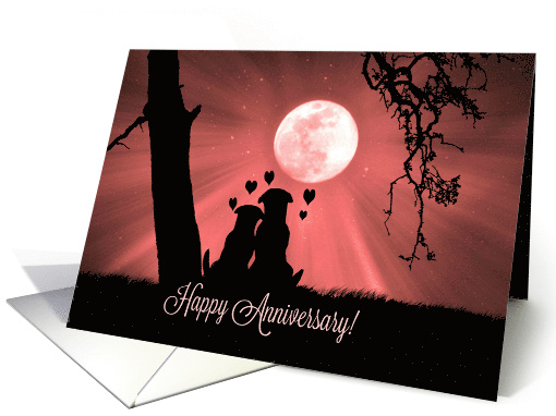 Happy Anniversary Whimsical and Cute Dog Couple in Moonlight card