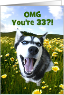 Super Cute Husky Dog Happy 33rd Birthday Customizeable card