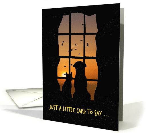 Cute Dog and Cat in Window Thinking of You card (1607312)