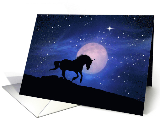Unicorn Whimsical Moon Stars at Night Blank Note card (1617314)