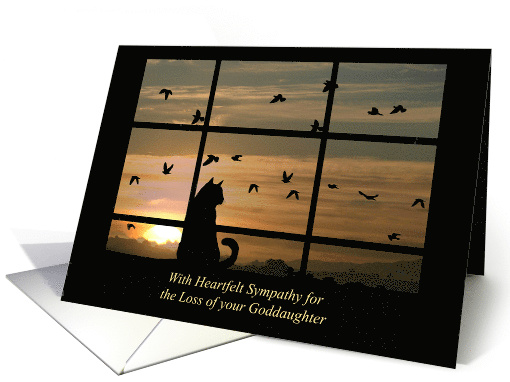 Sympathy for Loss of Goddaughter, Cat in Window at Sunset card