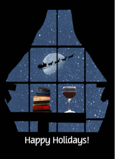 Wine and Santa Looking out the Window With Books Customizable Holiday