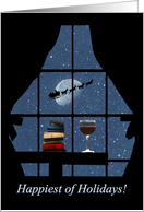 Happy Holidays with Wine and Santa From Our House to Yours card