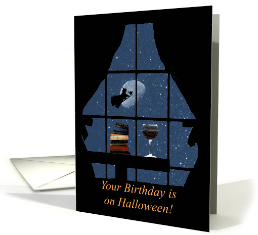 Halloween Happy Birthday with Wine, Witch and Black Cat card (1632154)