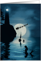Santa and Mermaid Coastal Fantasy Whimsical and Cute Happy Holidays card