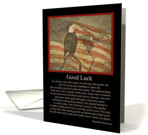 Eagle and Flag Good Luck Basic Training Boot Camp Famous Quote card
