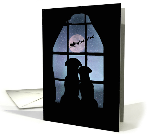 Holiday Christmas Love Cute Dogs in Window With Santa card (1633374)