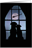 Holiday Christmas Love Cute Dogs in Window With Santa card