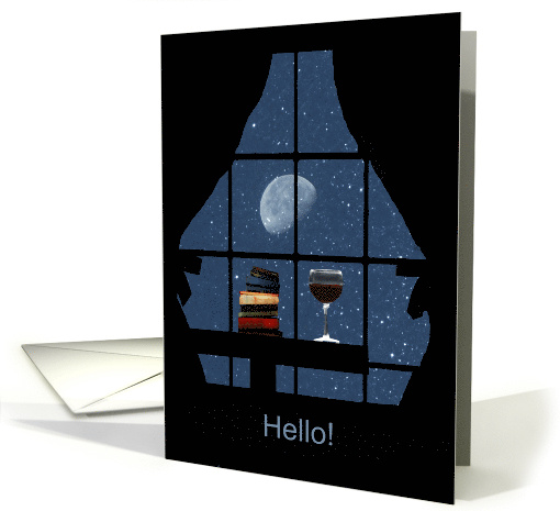 Wine and Books Hello Night Sky and Moon card (1640170)
