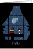 Wine and Books Hello Night Sky and Moon card