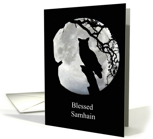 Owl and Moon with Oak Tree Celtic Samhain Blessings,... (1640174)