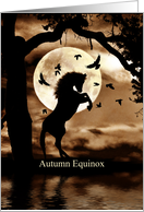 Autumn Equinox Blessings With Horse Moon Raven and Oak Tree card