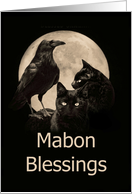 Wicca Mabon Autumn Equinox Blessings with Black Cats Raven and Moon card