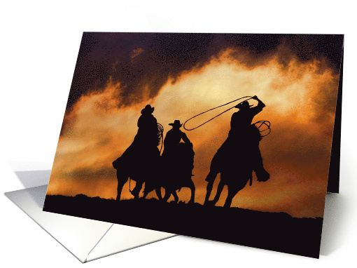 Cowboy Roping Sunrise and Dust Blank Any Occasion Note card (1643548)