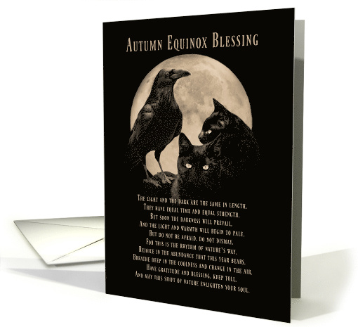 Autumn Equinox Blessings with Magical Raven Cat and Moon card