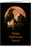 Happy Halloween Niece with Raven and Cats Mystic card