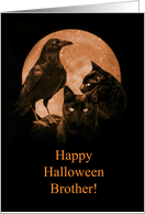Happy Halloween Brother Bro with Raven and Cats Mystic card