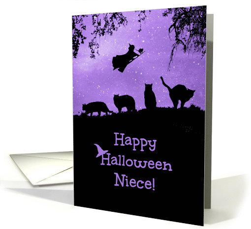 Black Cats Happy Halloween with Witch For Niece card (1644378)