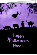Black Cats Happy Halloween with Witch For Niece card