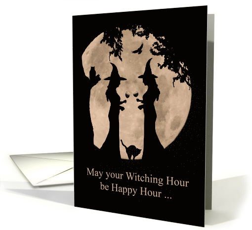 Funny Wine Halloween with Witches and Wine Happy Hour card (1644614)