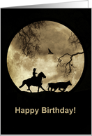 Country Western Cowboy Happy Trails Moon and Cattle Birthday card