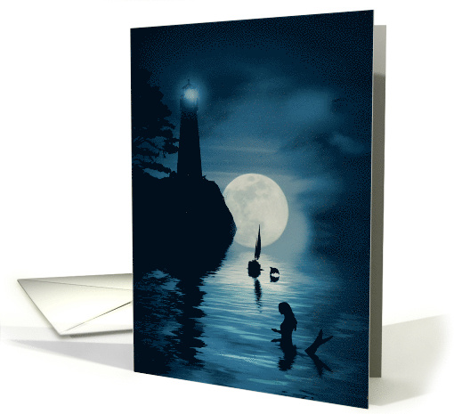 Mermaid Sail Boat Coastal Lighthouse Dolphin and Moon... (1646824)