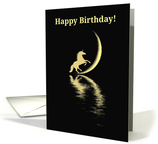 Unicorn and Crescent Moon Happy Birthday Magical Mystical card