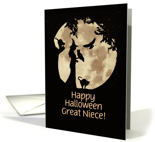 Halloween for Great Niece Pretty Witch and Animals Custom card