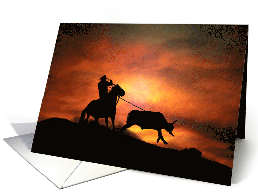 Cowboy Roping Country Western Horse and Steer Blank card (1651198)