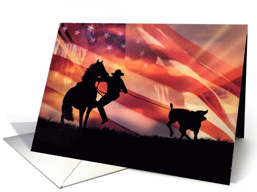 American West Roping Cowboy Horse and Steer Blank Country Western card