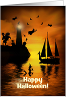 Custom Mermaid Witch Cat Sailboat Headless Horseman Halloween card