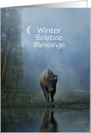 Winter Solstice Blessings with Buffalo in Winter Forest Crescent Moon card