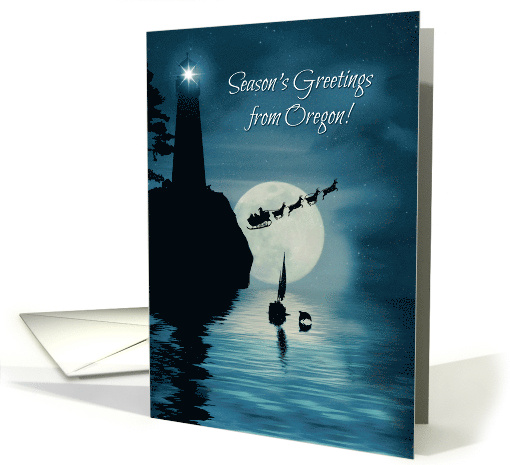 Christmas Seasons Greetings from Oregon Sailboat Lighthouse card