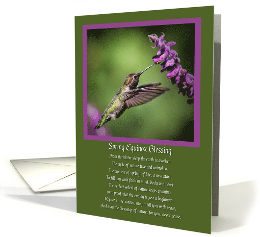 Spring Equinox Ostara Blessing Hummingbird and Cute Bug on Flower card