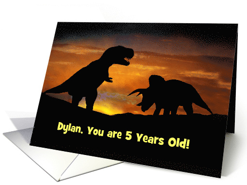 Happy 5th Birthday with Dinosaurs Custom Cover Name and Age card