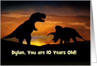 Happy 10th Birthday Custom Name and Age with T-Rex Dinosaur card