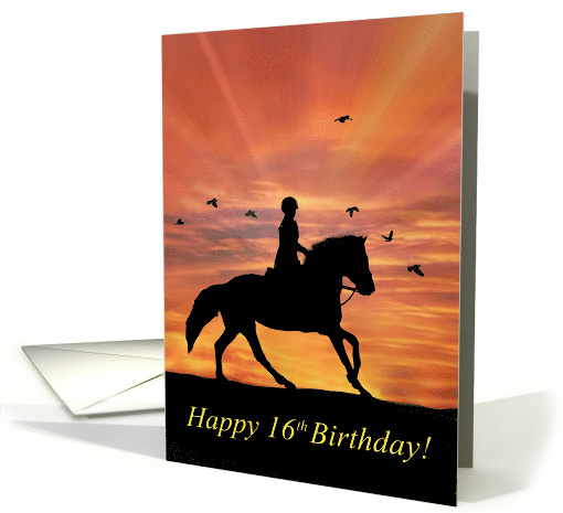 16th Birthday Horse and English Rider with Birds Dressage card