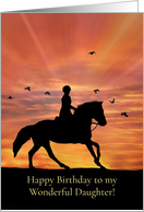 Daughter Birthday card with Horse and Rider in Pretty Sunset card