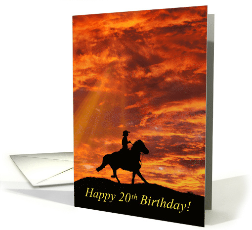 Happy 20th Western Cowboy Riding in Sunset card (1668852)