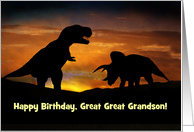 Happy Birthday T Rex and Triceratops Great Great Grandson Customize card