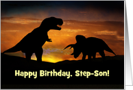 Happy Birthday T Rex and Triceratops for Step Son Custom card